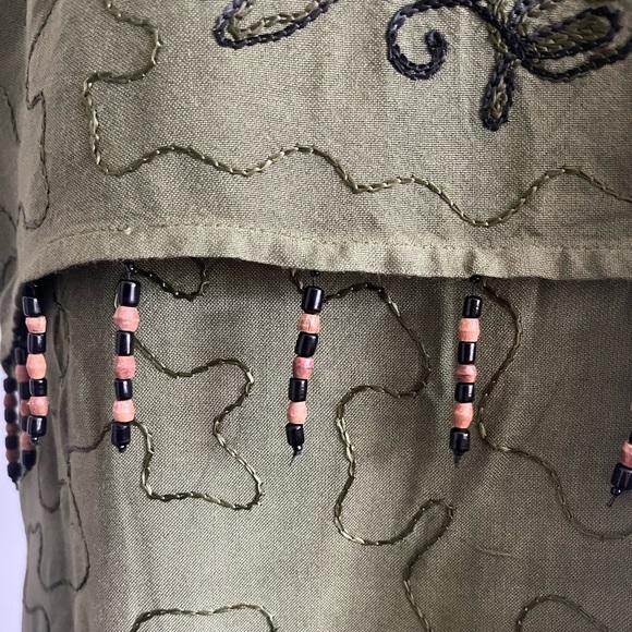 90s Del Sol Olive Green Boho Maxi Dress with Beaded Fringe – M - Picture 7 of 7